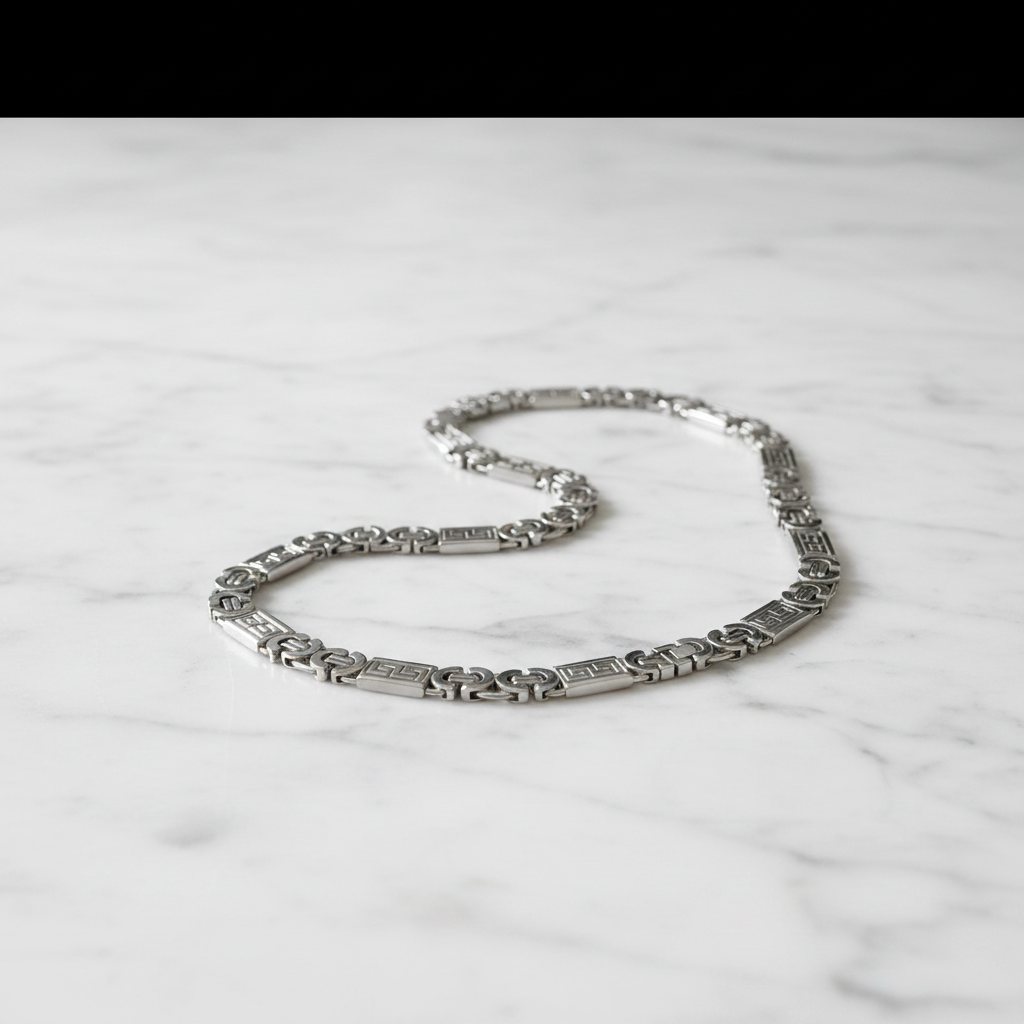 Ice Wolf - Koningsketting - Byzantine Chain - Platte schakel met patroon - 11 mm - 55 cm - Stainless Steel