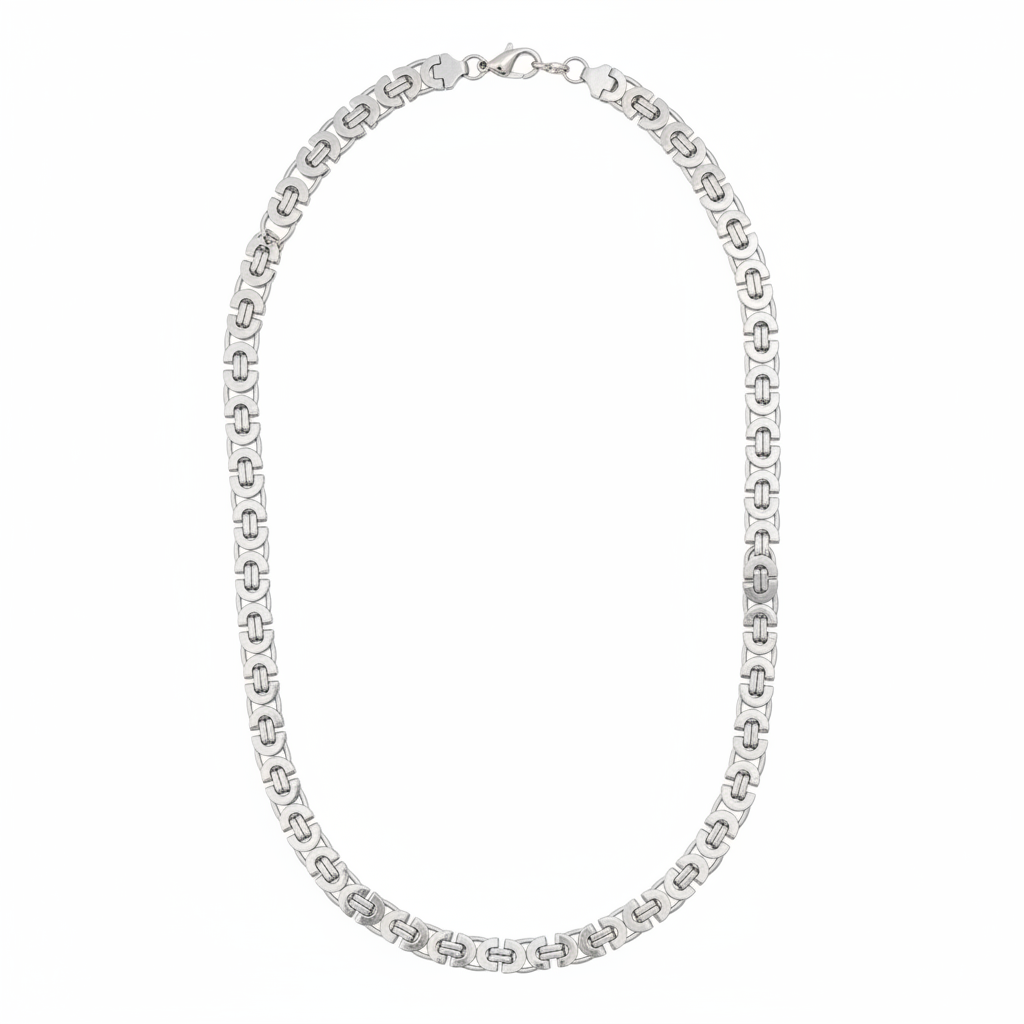 Ice Wolf – Platte Koningsketting – Byzantine Chain - Koningsschakel - 10 mm - 60 cm – Stainless Steel