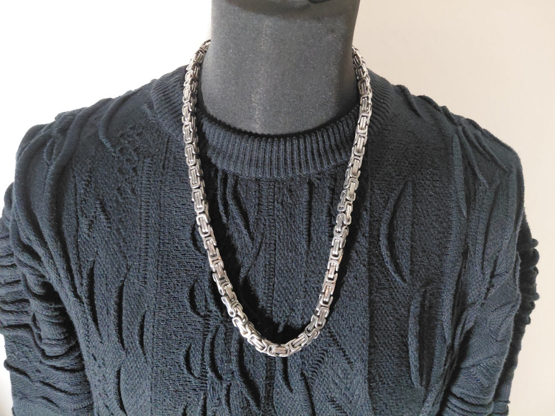 ICE WOLF - Koningsketting (Byzantine chain) Stainless Steel - Zilverkleurig - 8mm - 70cm