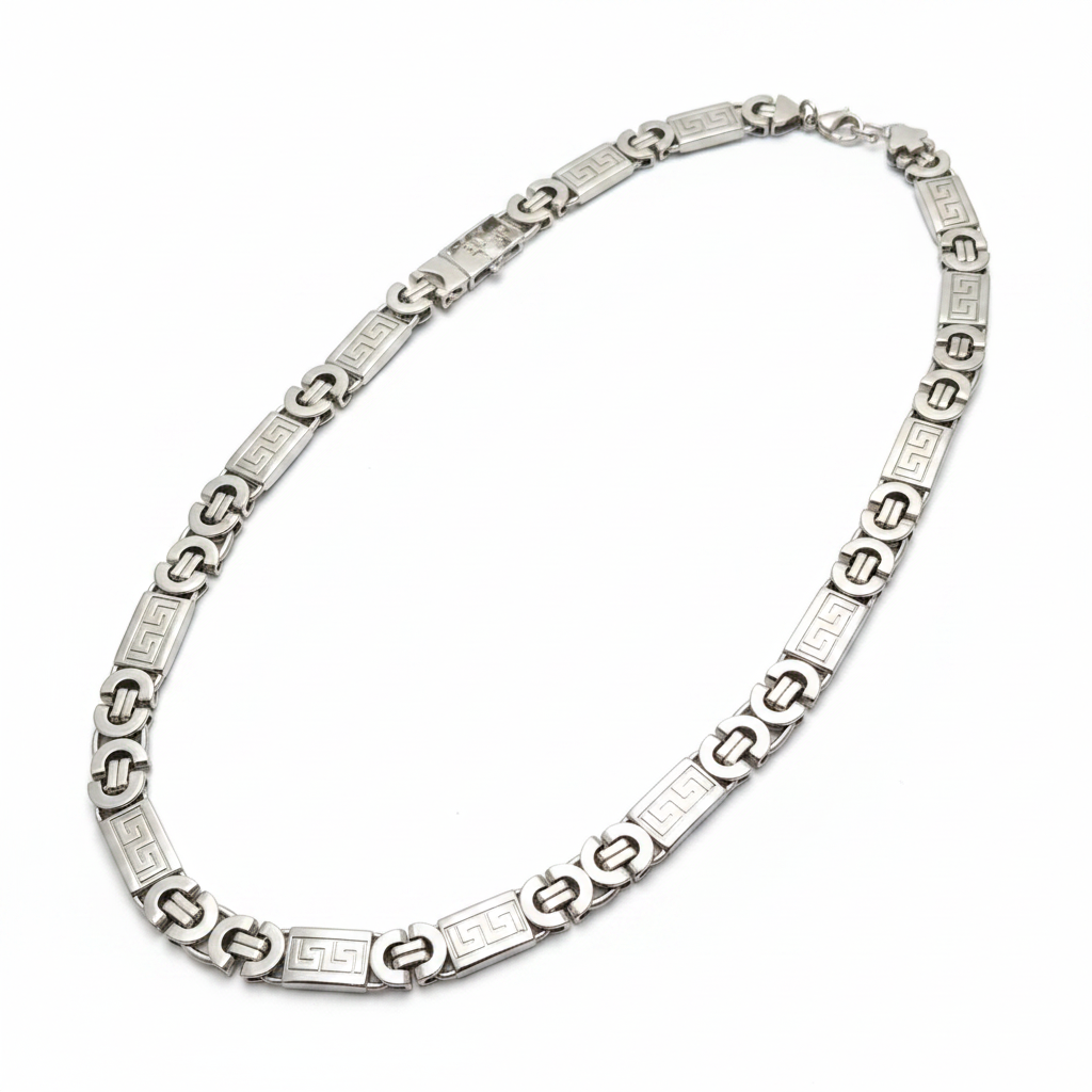 Ice Wolf - Koningsketting - Byzantine Chain - Platte schakel met patroon - 11 mm - 55 cm - Stainless Steel