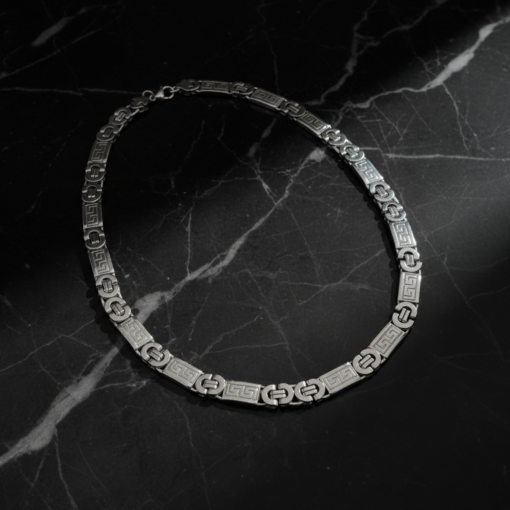 Ice Wolf - Koningsketting - Byzantine Chain - Platte schakel met patroon - 11 mm - 55 cm - Stainless Steel