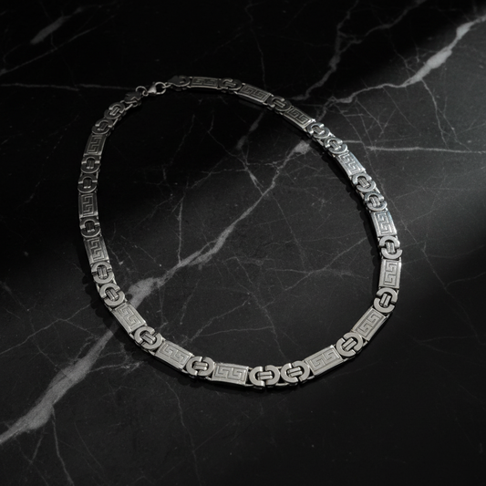 Ice Wolf - Koningsketting - Byzantine Chain - Platte schakel met patroon - 11 mm - 55 cm - Stainless Steel