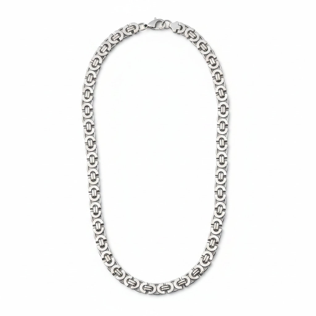 Ice Wolf – Platte Koningsketting – Byzantine Chain - Koningsschakel - 10 mm - 60 cm – Stainless Steel