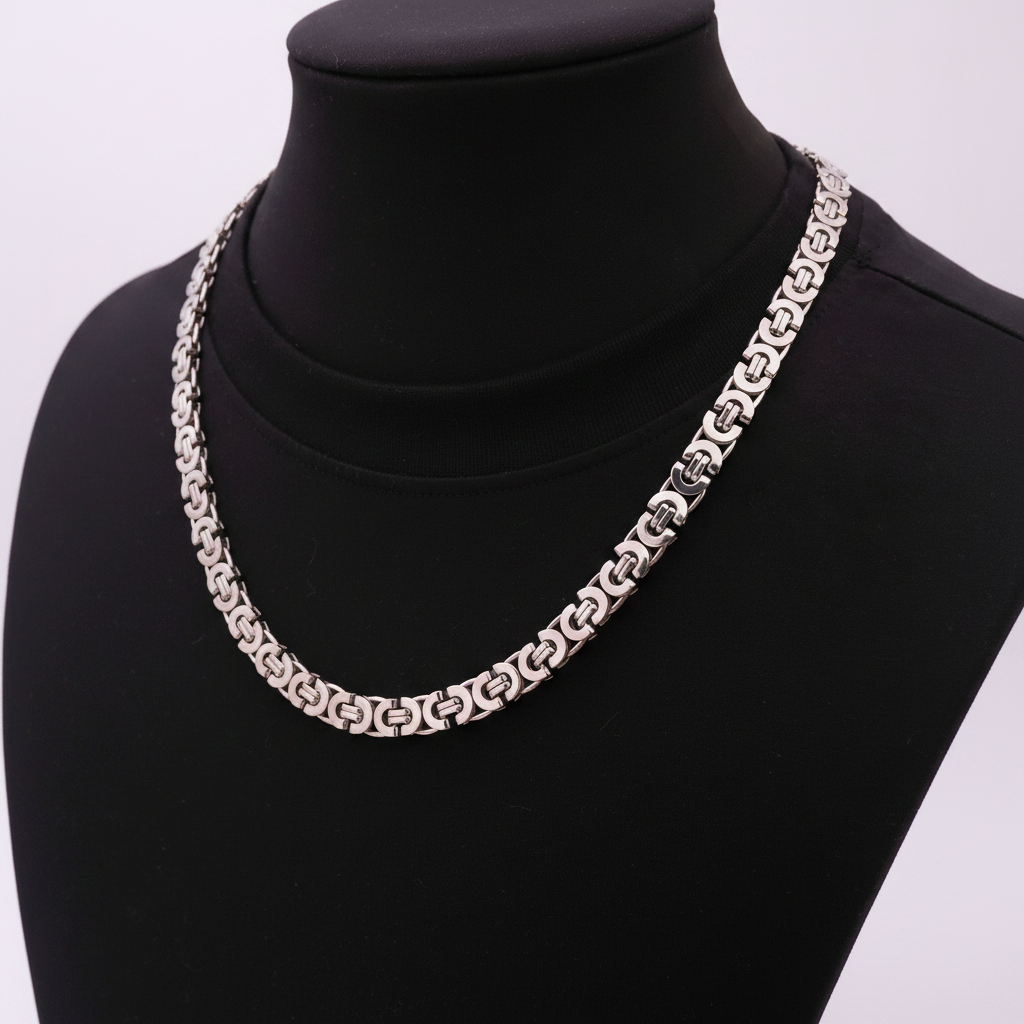 Ice Wolf – Platte Koningsketting – Byzantine Chain - Koningsschakel - 10 mm - 60 cm – Stainless Steel