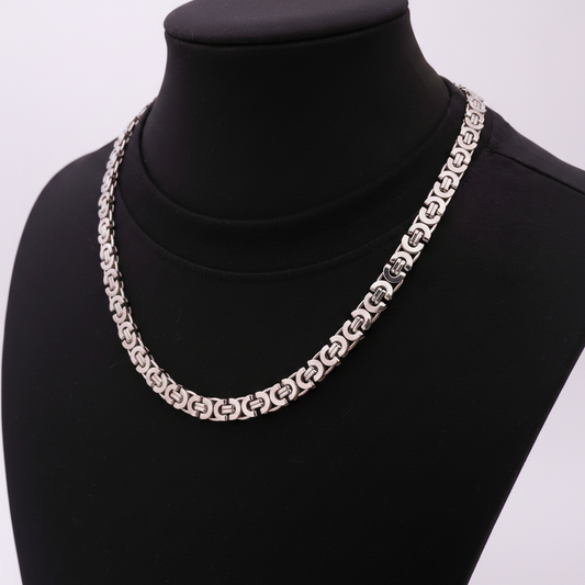 Ice Wolf – Platte Koningsketting – Byzantine Chain - Koningsschakel - 10 mm - 60 cm – Stainless Steel