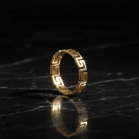 Stainless Steel Ring – Goudkleurig – Grieks Sleutelpatroon