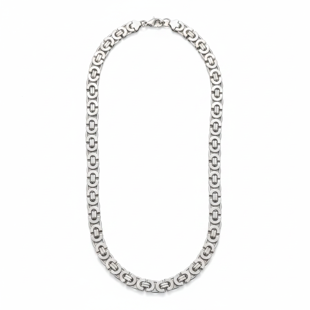 Ice Wolf – Platte Koningsketting – Byzantine Chain - Koningsschakel - 10 mm - 60 cm – Stainless Steel